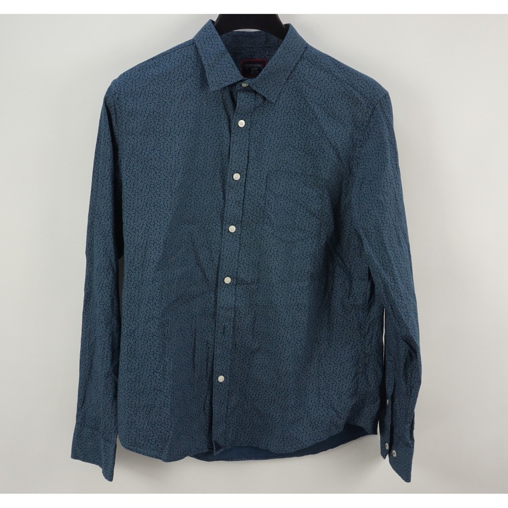 UNTUCKit Laporte Slim Navy Blue Paisley Button Up Shirt Men's Large Long‎ Sleeve